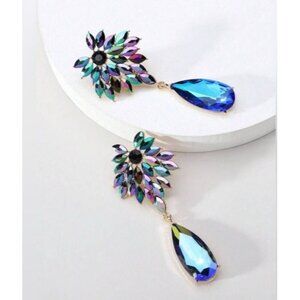 Elegant Glass Natural Earrings Green Blue